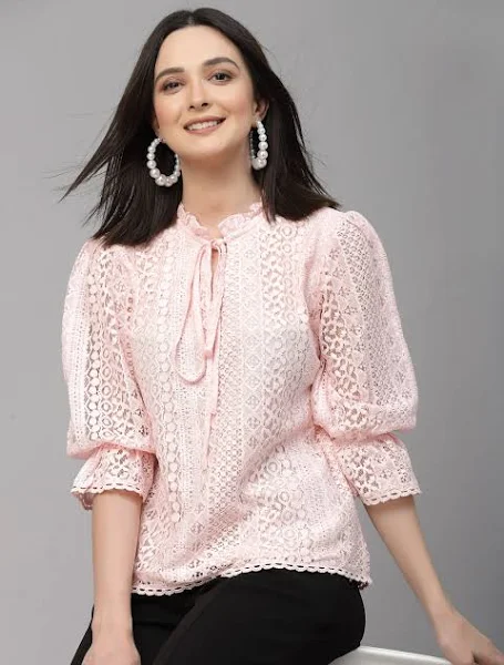 Style Quotient Women's Self Design Lace Regular Smart Casual Top